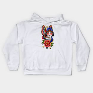 Traditional Girl On Butterfly Wings Kids Hoodie